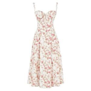 White Pink Floral Bustier Sweetheart Maxi Dress Pockets Side Slit Plus 5X NWT